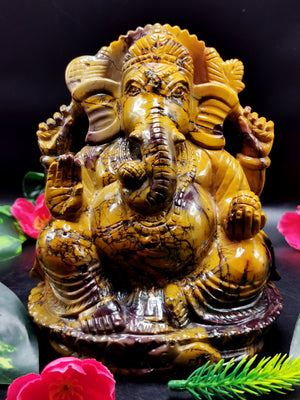 Mookaite Jasper Handmade Carving of Ganesh - Lord Ganesha Idol/Murti in Crystals and Gemstones -Reiki/Chakra/Healing -7 inches and 1.45 kg