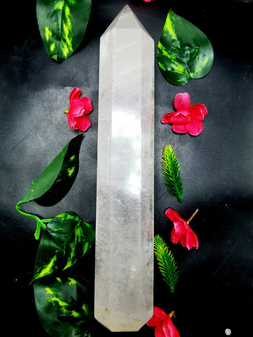 Large 8-face Clear Quartz point/wand/tower -handmade carvings - energy/chakra/reiki - 12 in (30 cms) height and 1.79 kg (3.94 lb)