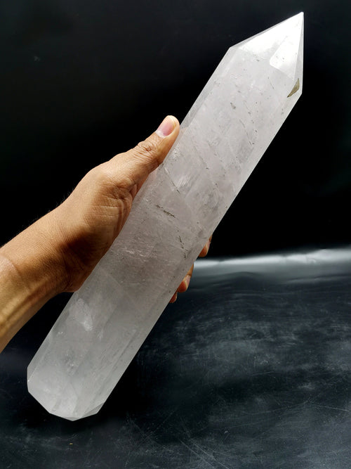 Large 8-face Clear Quartz point/wand/tower -handmade carvings - energy/chakra/reiki - 12 in (30 cms) height and 1.79 kg (3.94 lb)
