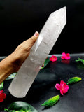 Large 8-face Clear Quartz point/wand/tower -handmade carvings - energy/chakra/reiki - 12 in (30 cms) height and 1.79 kg (3.94 lb)