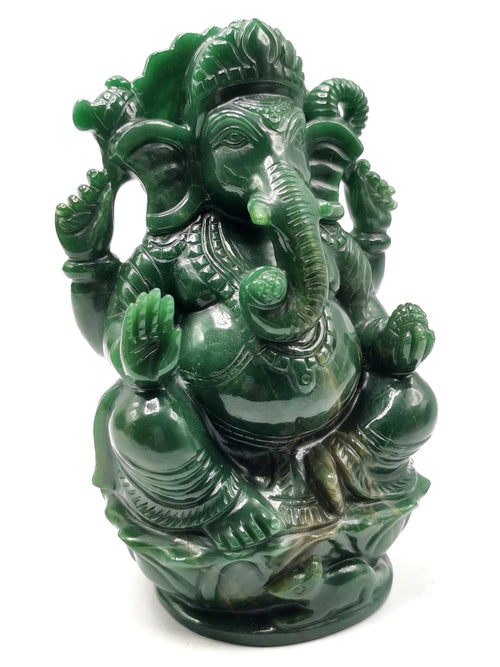 Columbian Jade gemstone Handmade Carving of Ganesh - Lord Ganesha Idol in Crystals and Gemstones - Reiki/Chakra - 6.5 inch and 1.43 kgs (3.15 lb)