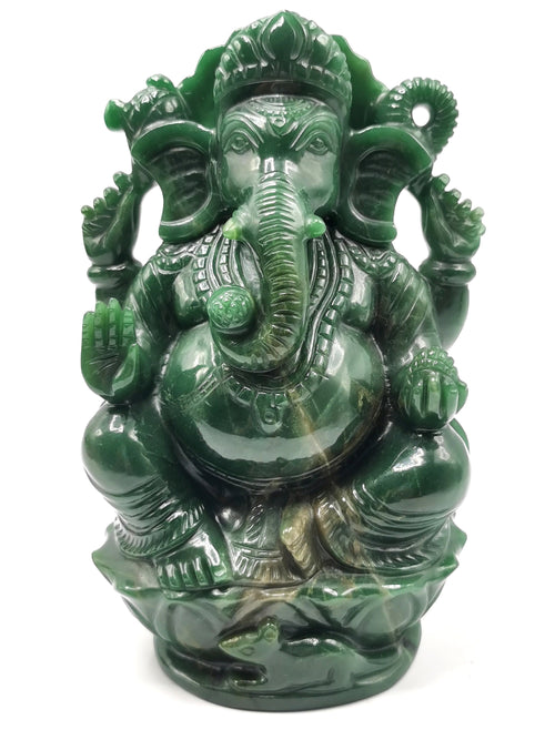 Columbian Jade gemstone Handmade Carving of Ganesh - Lord Ganesha Idol in Crystals and Gemstones - Reiki/Chakra - 6.5 inch and 1.43 kgs (3.15 lb)
