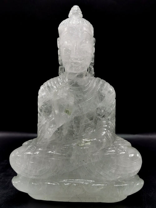 Clear Quartz/Clear Crystal Buddha - handmade carving of serene and meditating Lord Buddha - crystal/reiki/healing - 8 inches and 1.76 kgs
