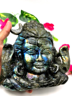 Shiva Handmade in Labradorite gemstone Carving - Lord Shivshankar in crystals and gemstones | Reiki/Chakra/Healing/Energy - 6 inch and 1.82 kgs