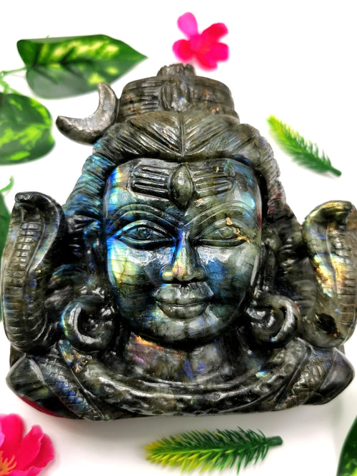 Shiva Handmade in Labradorite gemstone Carving - Lord Shivshankar in crystals and gemstones | Reiki/Chakra/Healing/Energy - 6 inch and 1.82 kgs