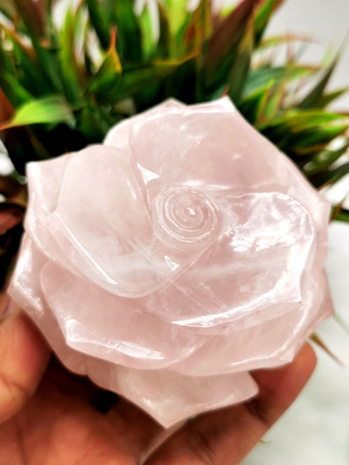 Quartz Roses - Rose Quartz hand carved rose flower carvings - crystal/gemstone/reiki/chakra/healing - ONE PIECE ONLY - 3.75 inches and 480 gms (1.06 lb)