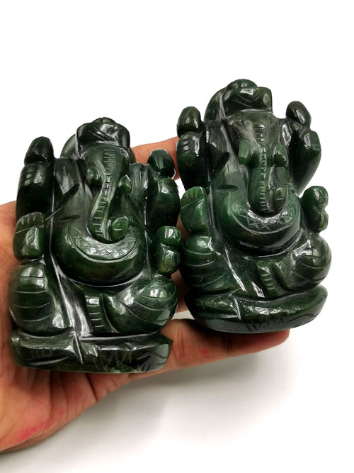 Columbian Jade crystal Handmade Carving of Ganesh - Lord Ganesha Idol in Crystals and Gemstones - 3.5 inch and 280 gms (0.62 lb) - ONE STATUE ONLY