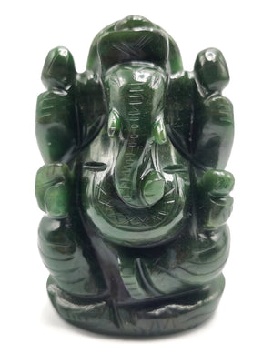 Columbian Jade crystal Handmade Carving of Ganesh - Lord Ganesha Idol in Crystals and Gemstones - 3.5 inch and 280 gms (0.62 lb) - ONE STATUE ONLY