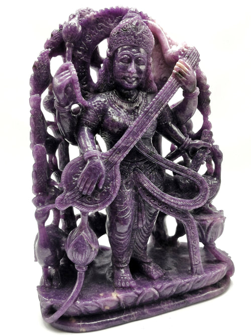 Lepidolite Goddess Saraswati carving in lepidolite crystal - Goddess of Learning idol/statue in gemstones and crystals - 9 in and 2.72 kg (5.98 lb)