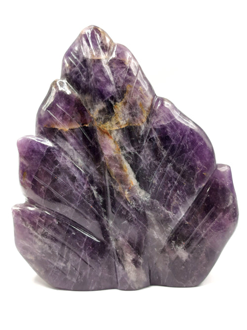 Buddha Head on leaf handmade carving in Amethyst gemstone - serene and meditating Lord Buddha face - crystal/reiki/healing - 5.5 inches and 1.13 kgs