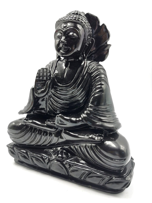 Buddha statue in Black agate gemstone hand carved - carving of serene and meditating Lord Buddha - crystal/reiki/chakra - 6 inch and 1.39 kg (3.06 lb)