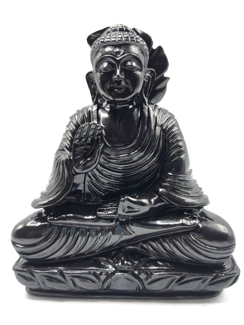 Buddha statue in Black agate gemstone hand carved - carving of serene and meditating Lord Buddha - crystal/reiki/chakra - 6 inch and 1.39 kg (3.06 lb)