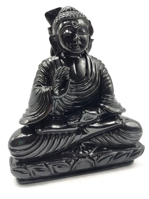 Buddha statue in Black agate gemstone hand carved - carving of serene and meditating Lord Buddha - crystal/reiki/chakra - 6 inch and 1.39 kg (3.06 lb)