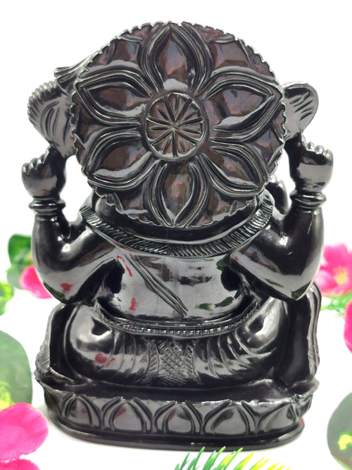 Majestic Black Agate gemstone Carving of Ganesh - Lord Ganesha Idol in Crystals/Gemstone - Reiki/Chakra/Healing/Energy - 6 in and 1.56 kg (3.43 lb)