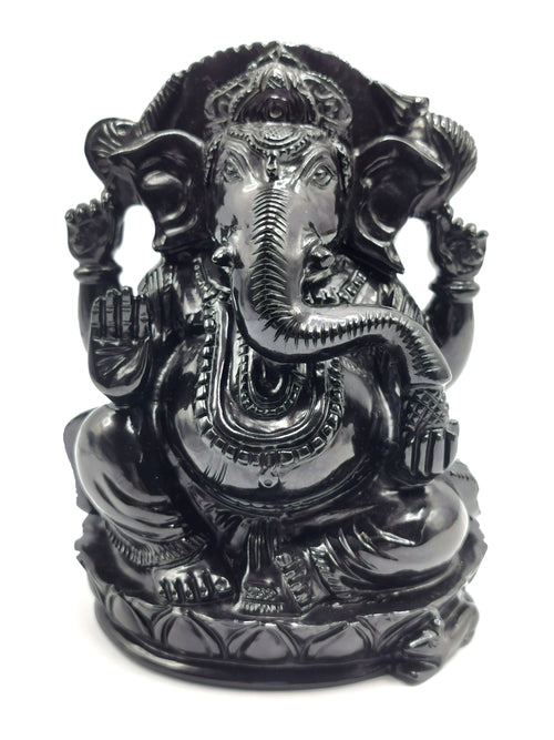 Majestic Black Agate gemstone Carving of Ganesh - Lord Ganesha Idol in Crystals/Gemstone - Reiki/Chakra/Healing/Energy - 6 in and 1.56 kg (3.43 lb)