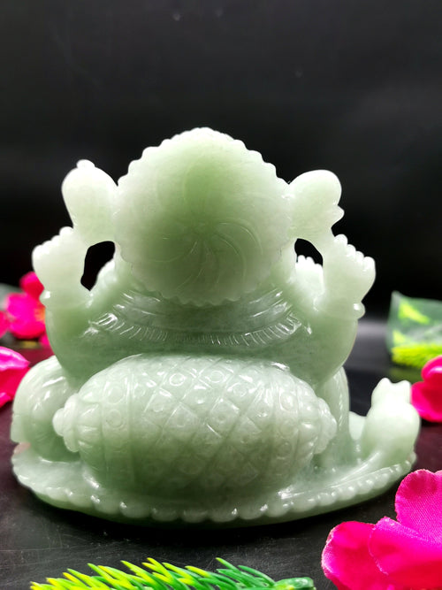 Green Aventurine gemstone Carving of Ganesh - Lord Ganesha Idol in Crystals/Gemstone - Reiki/Chakra/Healing/Energy - 5 in and 1.1 kg (2.42 lb)