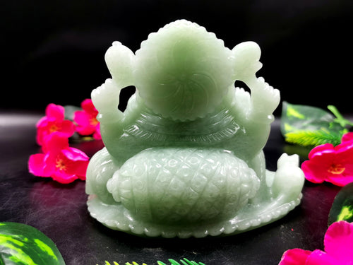 Green Aventurine gemstone Carving of Ganesh - Lord Ganesha Idol in Crystals/Gemstone - Reiki/Chakra/Healing/Energy - 5 in and 1.1 kg (2.42 lb)