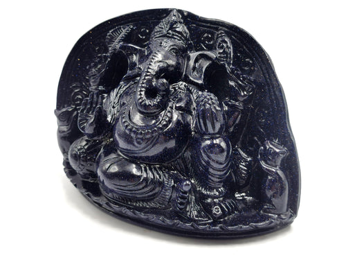 Blue Sandstone Carving of Ganesh - Lord Ganesha Idol in Crystals/Gemstone - Reiki/Chakra/Healing/Energy - 5.5 in and 0.76 kg (1.67 lb)