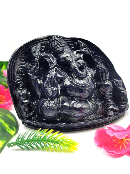 Blue Sandstone Carving of Ganesh - Lord Ganesha Idol in Crystals/Gemstone - Reiki/Chakra/Healing/Energy - 5.5 in and 0.76 kg (1.67 lb)