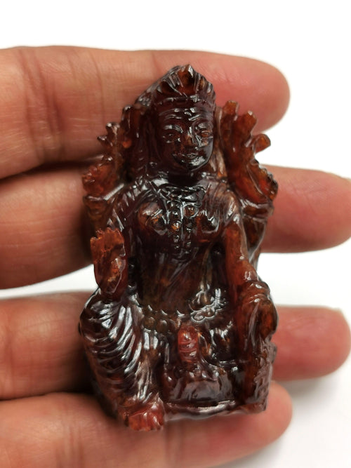 Lakshmi statue in hessonite garnet (gomed) - Goddess Laxmi carving 2 inches and 356 carats - home decor figurine - ONE STATUE ONLY