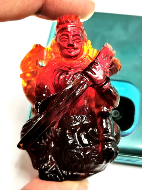 Saraswati carving in hessonite garnet (gomed) stone - Goddess of Learning idol/statue in gemstones and crystals - 2.25 inches and 297 carats