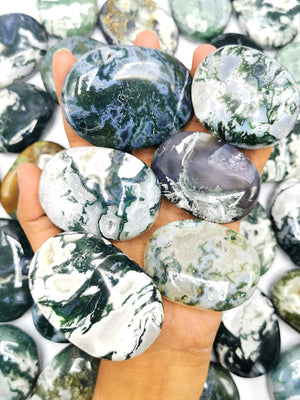 Natural Moss Agate palm stones - ONE PIECE ONLY - crystal/chakra/reiki/healing - 3 inches and 130 gms weight