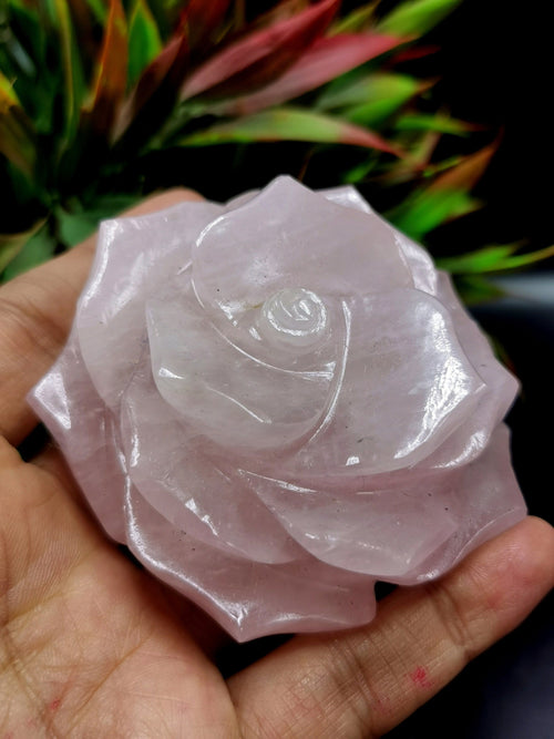 Rose Quartz gemstone hand carved rose flower carvings - crystal/gemstone/reiki/chakra/healing - ONE PIECE ONLY - 3 inches and 275 gms (0.60  lb)