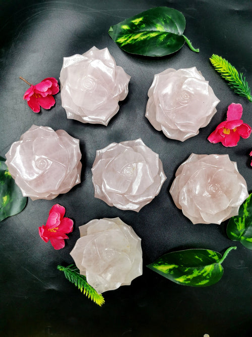 Rose Quartz gemstone hand carved rose flower carvings - crystal/gemstone/reiki/chakra/healing - ONE PIECE ONLY - 3 inches and 275 gms (0.60  lb)