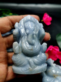Angelite Handmade gemstone Carving of Ganesh - Lord Ganesha Idol | Sculpture in Crystals/Gemstones - Reiki/Chakra/Healing - 3 inches and 145 gms