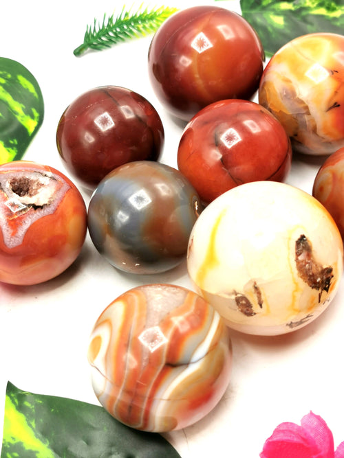Fire Agate gemstone sphere/ball - Energy/Reiki/Crystal Healing - 1.75 inches (4.37 cms) diameter and 150 gms - ONE PIECE ONLY