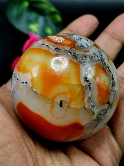 Beautiful Fire Agate stone sphere/ball - Energy/Reiki/Crystal Healing - 1.8 inches (4.5 cms) diameter and 175 gms - ONE PIECE ONLY