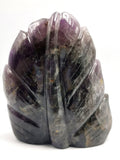 Carving of Buddha Head on leaf in Amethyst Gemstone - handmade carving of serene and meditating Lord Buddha face - crystal/reiki/healing - 5.5 inches and 1. 5 kgs