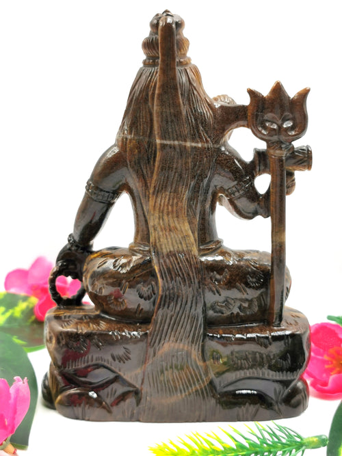 Shiva Handmade in Tiger Eye Carving - Lord Shivshankar in crystals and gemstones | Reiki/Chakra/Healing/Energy - 6.5 inches and 890 gms