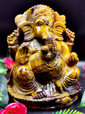 Mookaite Jasper Handmade Carving of Ganesh - Lord Ganesha Idol/Murti in Crystals and Gemstones -Reiki/Chakra/Healing -7 inches and 1.45 kg