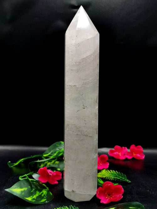 Large 8-face Clear Quartz point/wand/tower -handmade carvings - energy/chakra/reiki - 12 in (30 cms) height and 1.79 kg (3.94 lb)