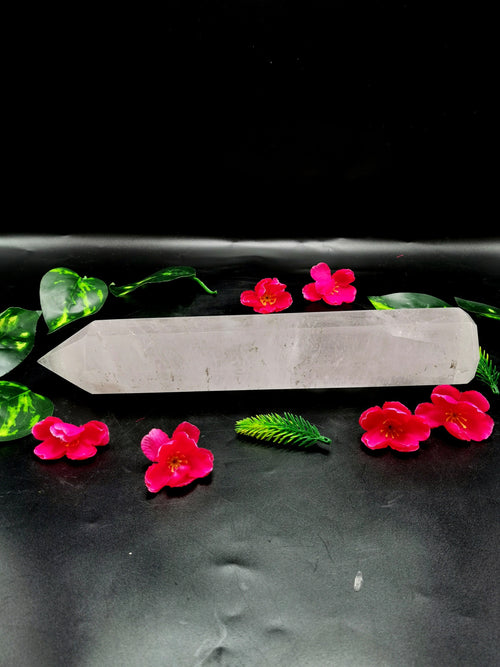 Large 8-face Clear Quartz point/wand/tower -handmade carvings - energy/chakra/reiki - 12 in (30 cms) height and 1.79 kg (3.94 lb)