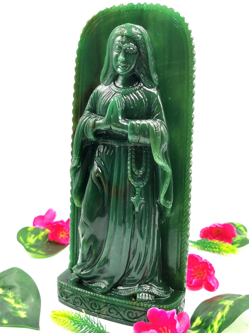 Mother Mary beautiful carving in natural Columbian Jade stone | hand carved in gemstones | crystal/reiki - 10 inches and 1.54 kgs (3.39 lb)