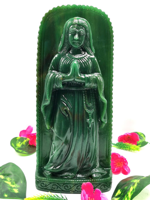 Mother Mary beautiful carving in natural Columbian Jade stone | hand carved in gemstones | crystal/reiki - 10 inches and 1.54 kgs (3.39 lb)