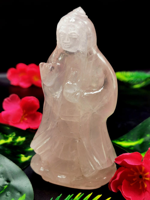 Rose Quartz Guanyin - handmade carving of Kwan Yin in standing posture - crystal/reiki/healing - 4.5 inches and 275 gms (0.61 lb)