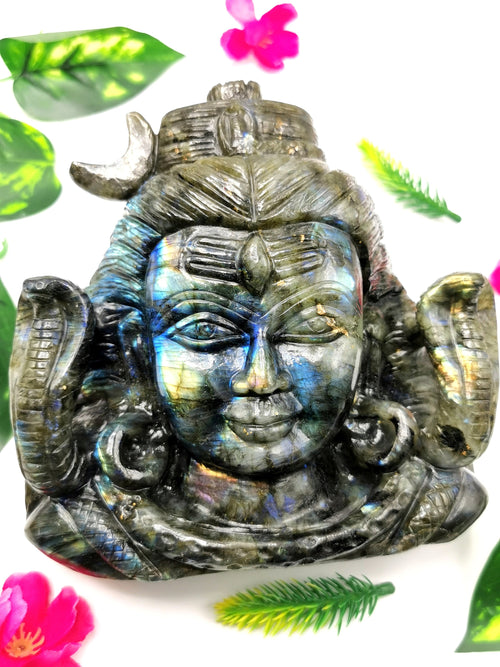 Shiva Handmade in Labradorite gemstone Carving - Lord Shivshankar in crystals and gemstones | Reiki/Chakra/Healing/Energy - 6 inch and 1.82 kgs