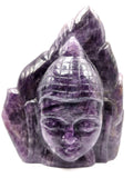 Buddha Head on leaf handmade carving in Amethyst gemstone - serene and meditating Lord Buddha face - crystal/reiki/healing - 5.5 inches and 1.13 kgs