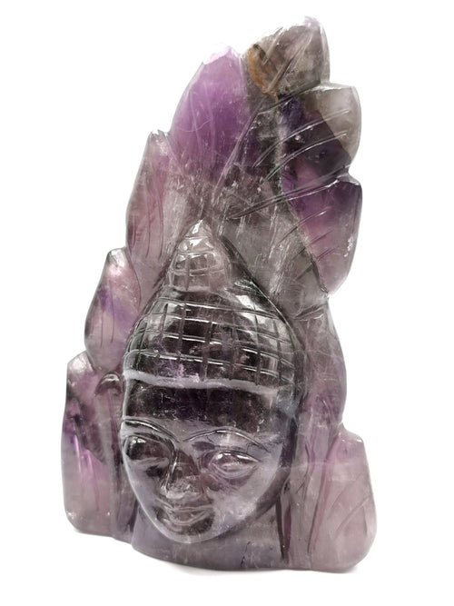 Carving of Buddha head in Amethyst - handmade carving of serene and meditating Lord Buddha face - crystal/reiki/healing - 5 inches and 0.60 kgs