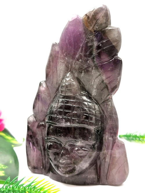Carving of Buddha head in Amethyst - handmade carving of serene and meditating Lord Buddha face - crystal/reiki/healing - 5 inches and 0.60 kgs