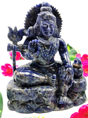 Sodalite Shiva Handmade Carving - Lord Shivshankar in crystals and gemstones | Reiki/Chakra/Healing/Energy - 6 inches and 1.15 kgs (2.53 lb)