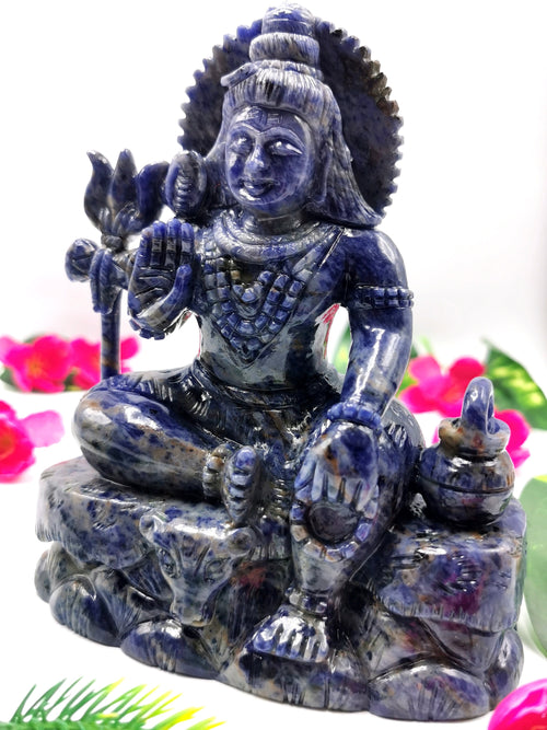 Sodalite Shiva Handmade Carving - Lord Shivshankar in crystals and gemstones | Reiki/Chakra/Healing/Energy - 6 inches and 1.15 kgs (2.53 lb)