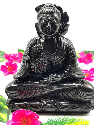 Buddha statue in Black agate gemstone hand carved - carving of serene and meditating Lord Buddha - crystal/reiki/chakra - 6 inch and 1.39 kg (3.06 lb)