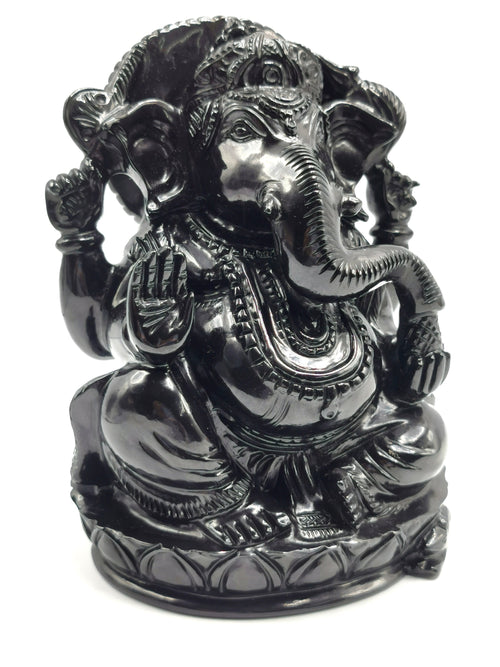 Majestic Black Agate gemstone Carving of Ganesh - Lord Ganesha Idol in Crystals/Gemstone - Reiki/Chakra/Healing/Energy - 6 in and 1.56 kg (3.43 lb)