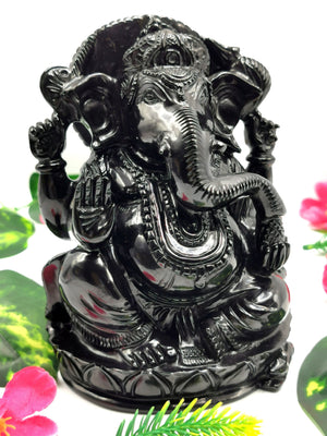 Majestic Black Agate gemstone Carving of Ganesh - Lord Ganesha Idol in Crystals/Gemstone - Reiki/Chakra/Healing/Energy - 6 in and 1.56 kg (3.43 lb)