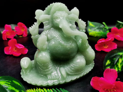 Green Aventurine gemstone Carving of Ganesh - Lord Ganesha Idol in Crystals/Gemstone - Reiki/Chakra/Healing/Energy - 5 in and 1.1 kg (2.42 lb)