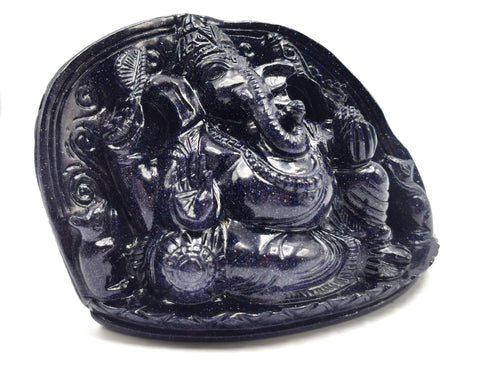 Blue Sandstone Carving of Ganesh - Lord Ganesha Idol in Crystals/Gemstone - Reiki/Chakra/Healing/Energy - 5.5 in and 0.76 kg (1.67 lb)